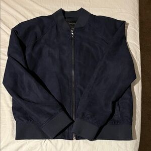 Men's Navy Faux Suede Bomber Jacket